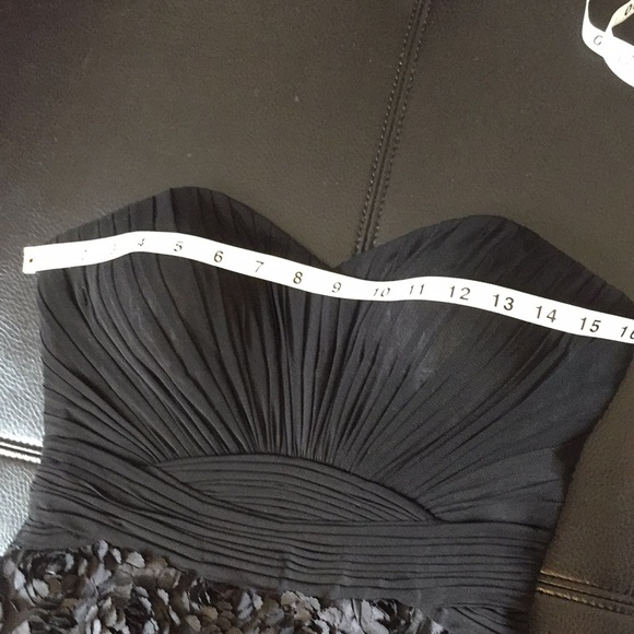 Black cocktail ruched textured rosettes strapless - Picture 3 of 7